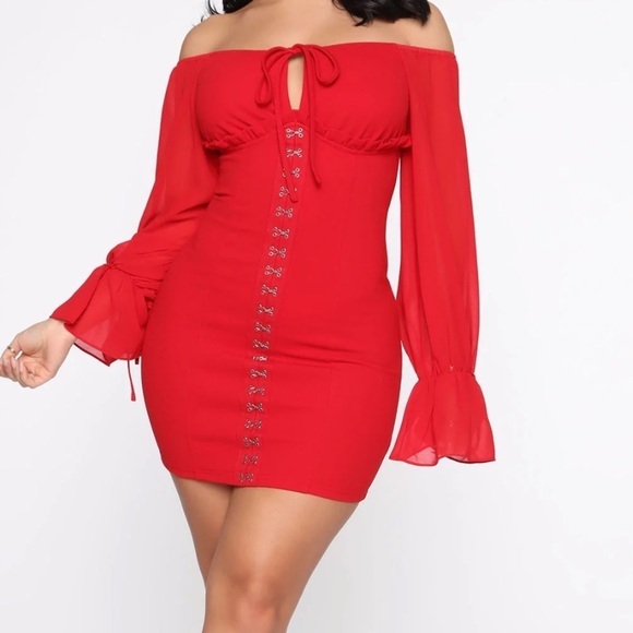 Fashion Nova Dresses & Skirts - Fashion Nova Double Standard Off Shoulder Mini Red Dress Size S
